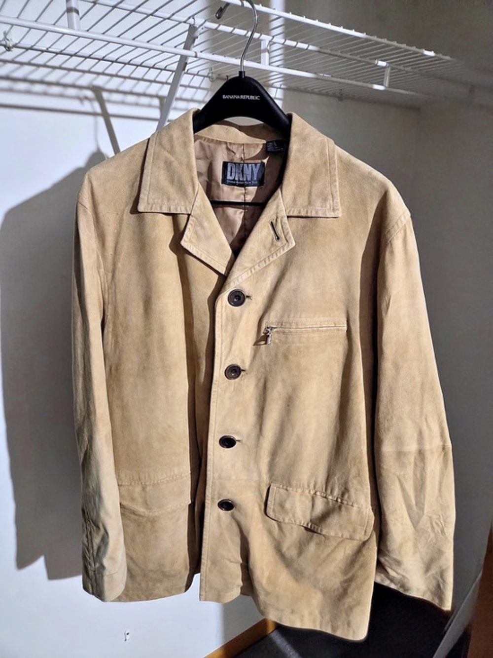 DKNY Suede Leather Jacket in Tan Size Large